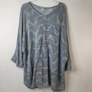 Catherines Open Knit Sweater 3/4 Sleeve Blue Gray Women's 4X‎ Made in U.S.A.